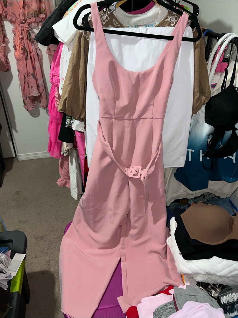 Hello Molly Blush Pink Sleeveless Belted Jumpsuit
